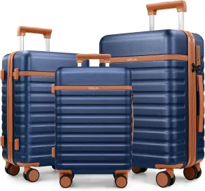 Luggage Sets 3 Piece, PC Hardside Carry on Suitcase Set, Suitcase Set with Spinner Wheel TSA Lock for Women Men (Blue, 3 piece set(20/24/28in))