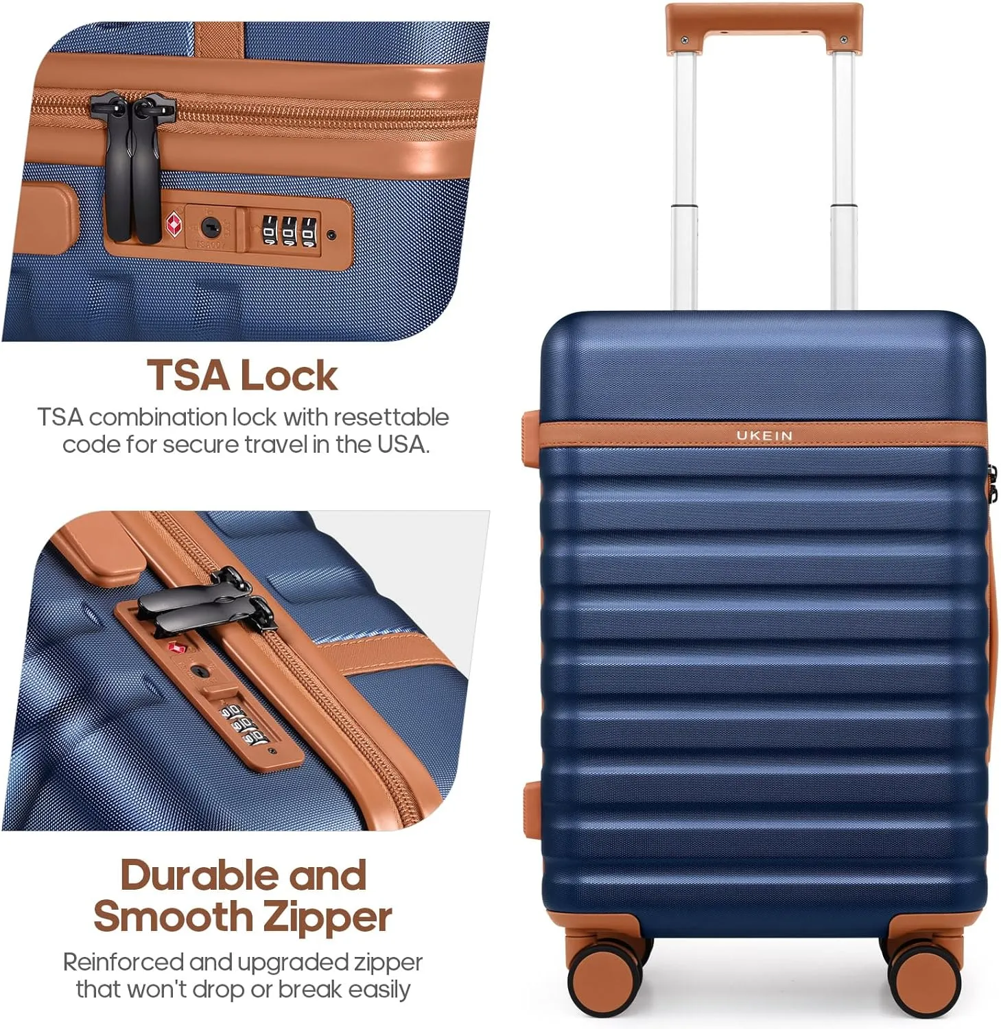 Luggage Sets 3 Piece, PC Hardside Carry on Suitcase Set, Suitcase Set with Spinner Wheel TSA Lock for Women Men (Blue, 3 piece set(20/24/28in))