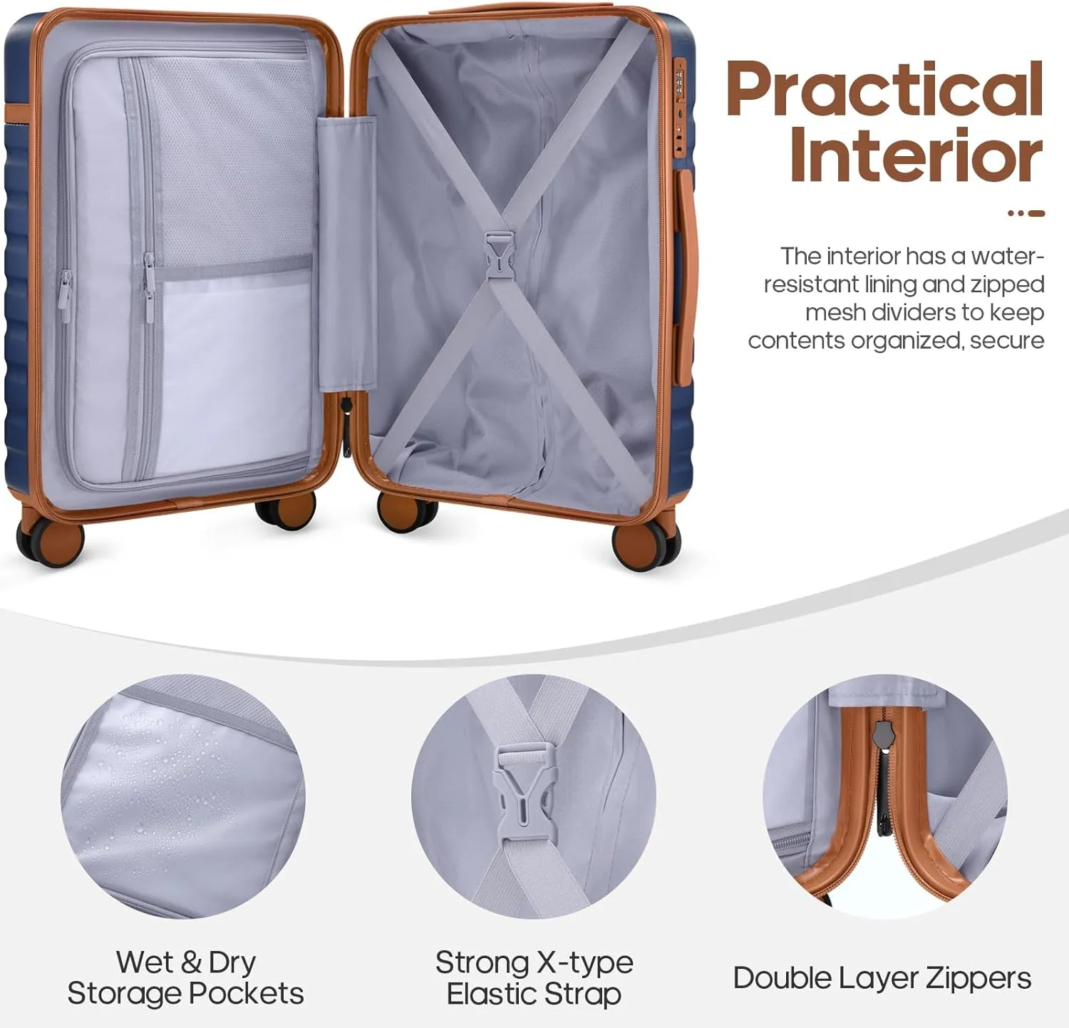 Luggage Sets 3 Piece, PC Hardside Carry on Suitcase Set, Suitcase Set with Spinner Wheel TSA Lock for Women Men (Blue, 3 piece set(20/24/28in))