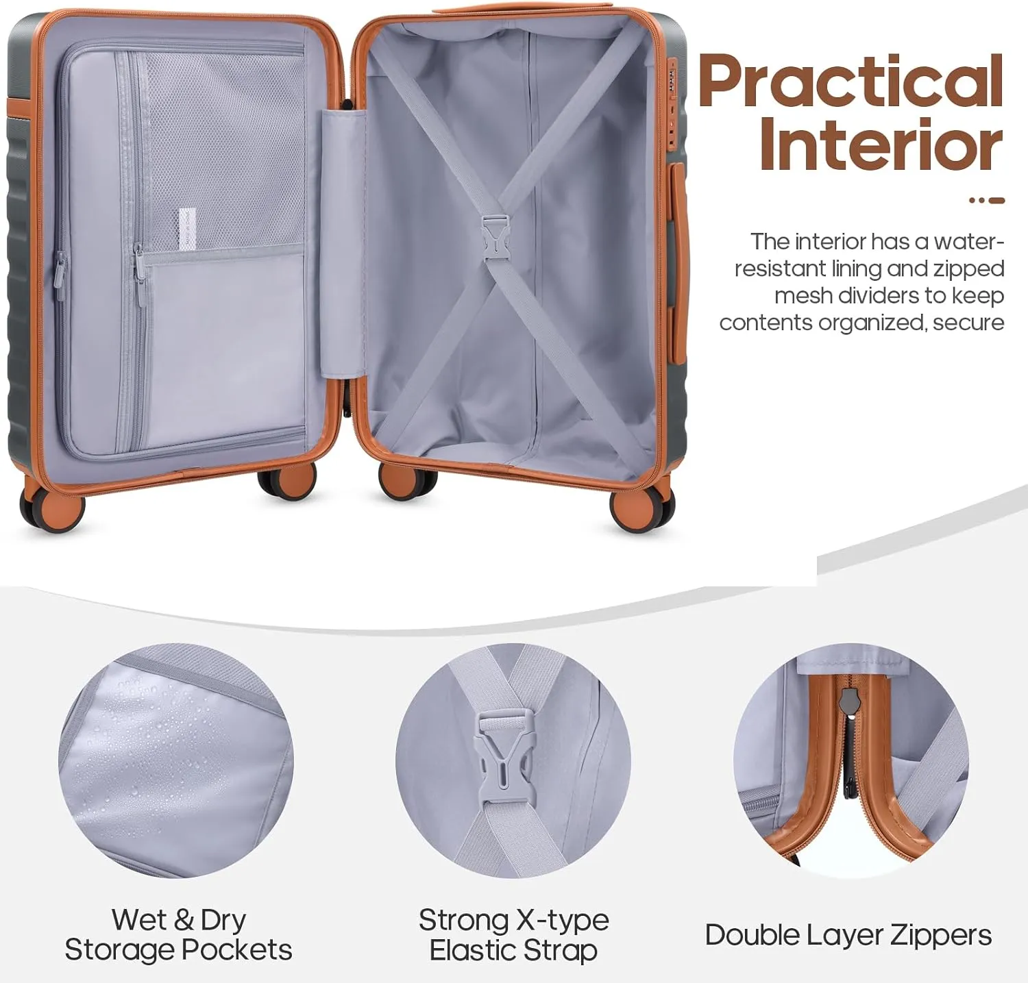 Luggage Sets 3 Piece, PC Hardside Carry on Suitcase with Spinner Wheel TSA Lock, Suitcase Set for Women Men