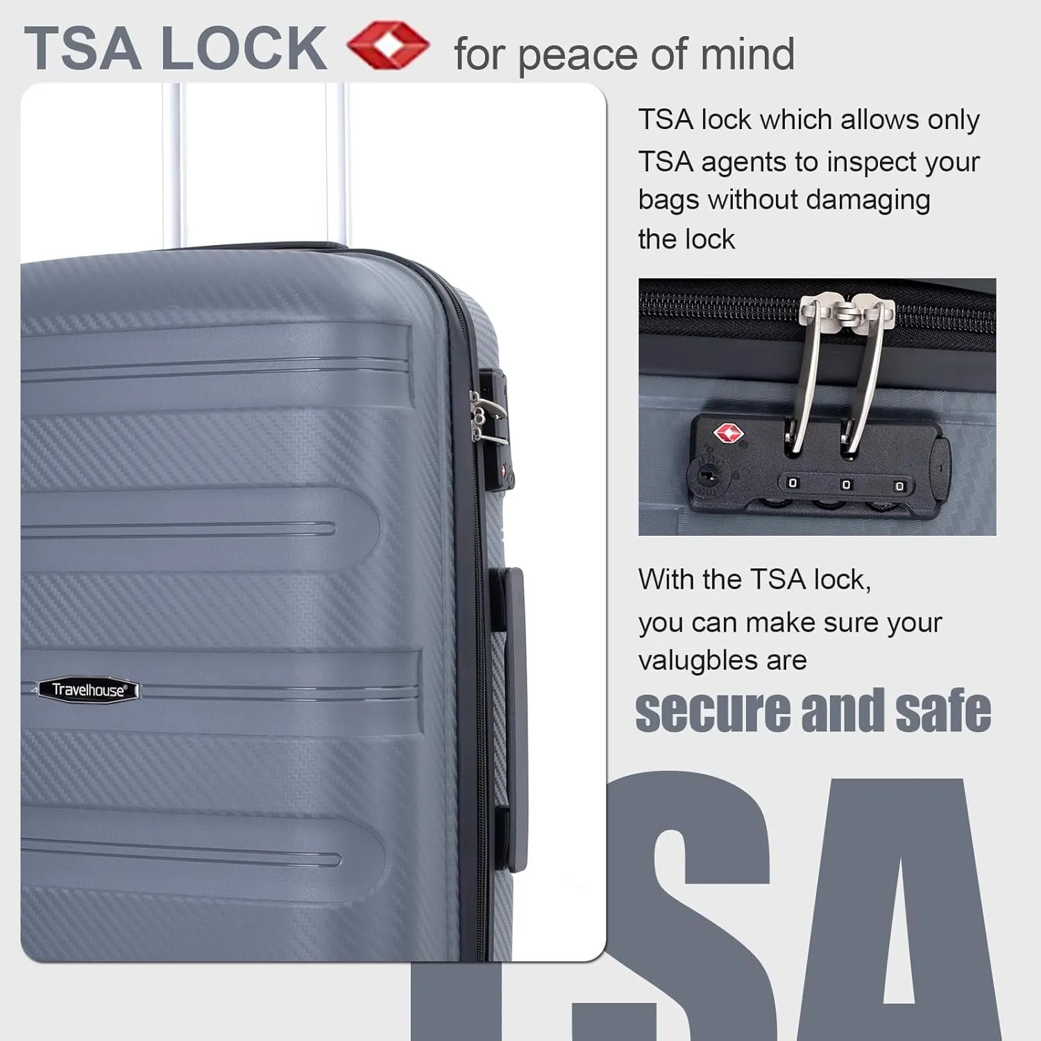 Luggage Sets Wear-Resistance Hardside Lightweight Suitcase Double Spinner Wheels, TSA Lock,Two Hooks, Scratch-resistant Carry-on,3 Piece Set(20inch 24inch 28inch) (Dark Gray)