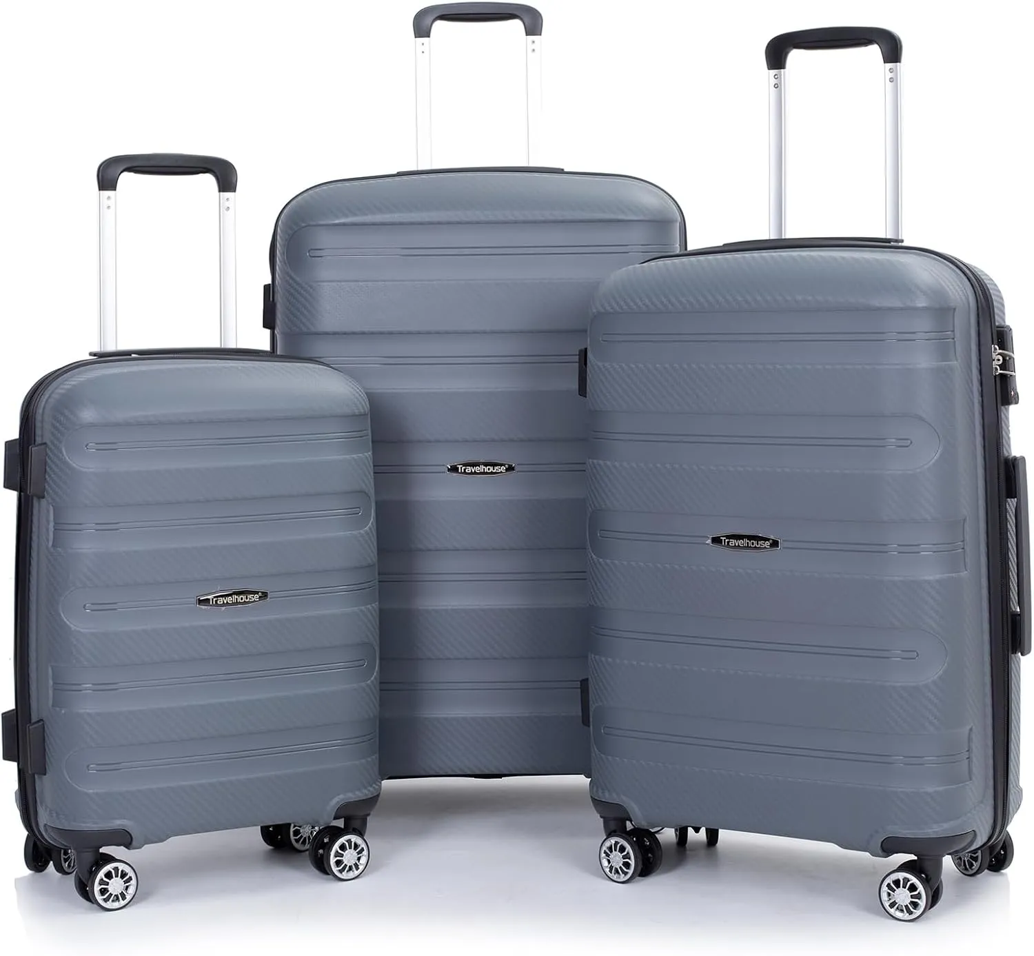 Luggage Sets Wear-Resistance Hardside Lightweight Suitcase Double Spinner Wheels, TSA Lock,Two Hooks, Scratch-resistant Carry-on,3 Piece Set(20inch 24inch 28inch) (Dark Gray)