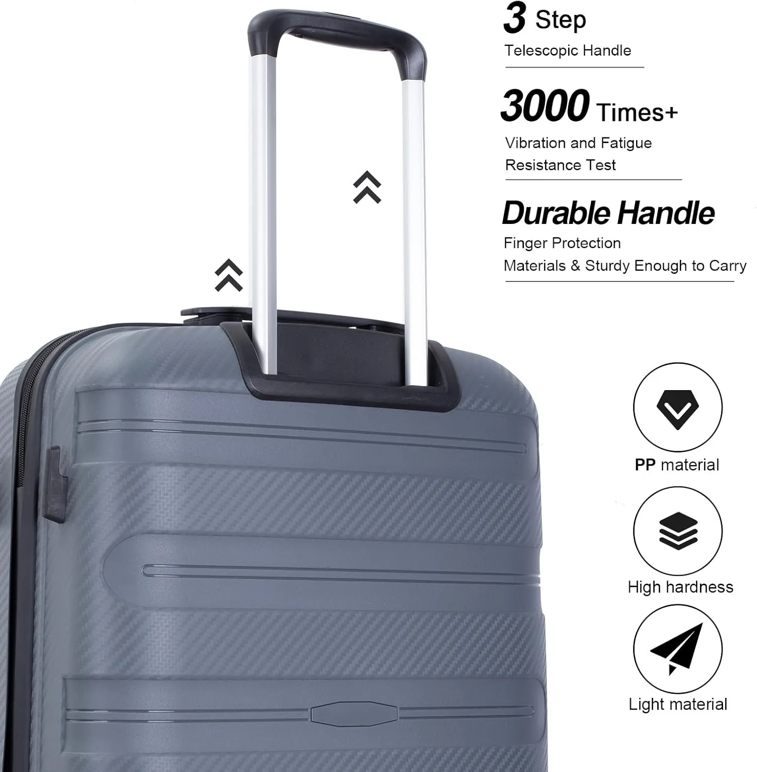 Luggage Sets Wear-Resistance Hardside Lightweight Suitcase Double Spinner Wheels, TSA Lock,Two Hooks, Scratch-resistant Carry-on,3 Piece Set(20inch 24inch 28inch) (Dark Gray)