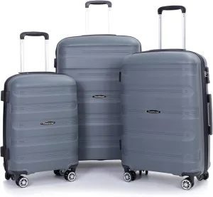 Luggage Sets Wear-Resistance Hardside Lightweight Suitcase Double Spinner Wheels, TSA Lock,Two Hooks, Scratch-resistant Carry-on,3 Piece Set(20inch 24inch 28inch) (Dark Gray)