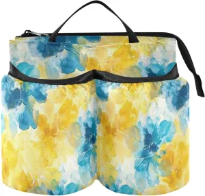 Luggage Water Bottle Holder Multifunctional Abstract Watercolor Flower Lemon Yellow Light Blue Caddy Drink Holder Travel Gifts for Flight Attendants Businessmen