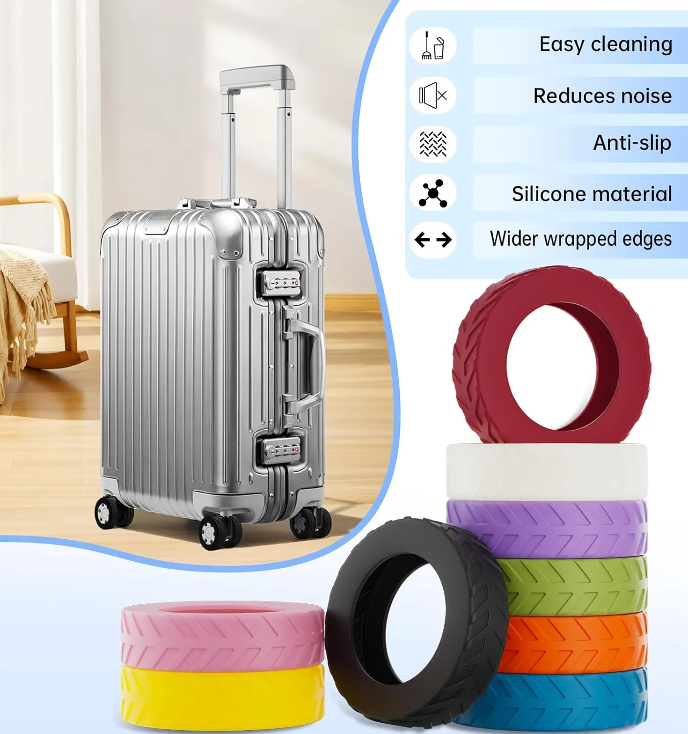 Luggage Wheel Covers suitcase wheel covers Luggage Wheel Protector Covers for 2.1-2.4 inchs 8 Spinner Wheel Suitcases (8, Green and white)