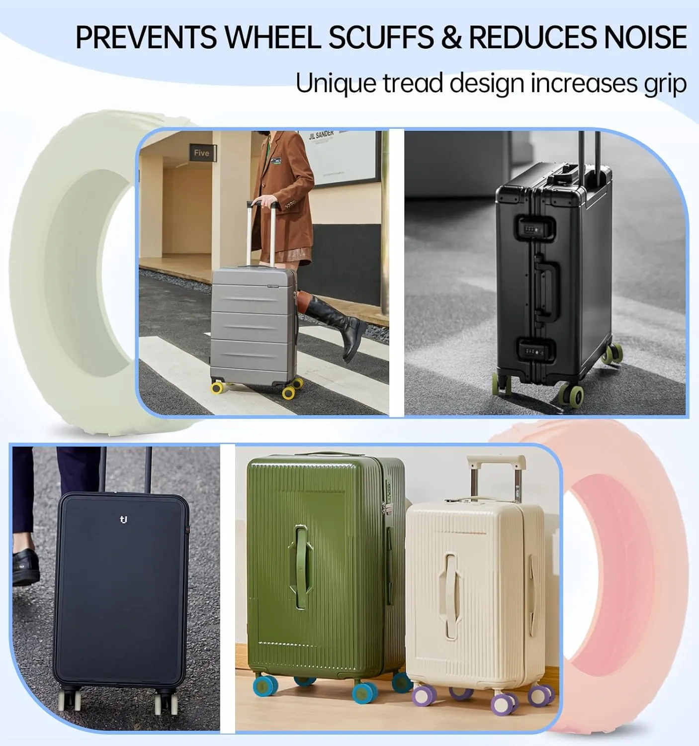 Luggage Wheel Covers suitcase wheel covers Luggage Wheel Protector Covers for 2.1-2.4 inchs 8 Spinner Wheel Suitcases (8, Green and white)