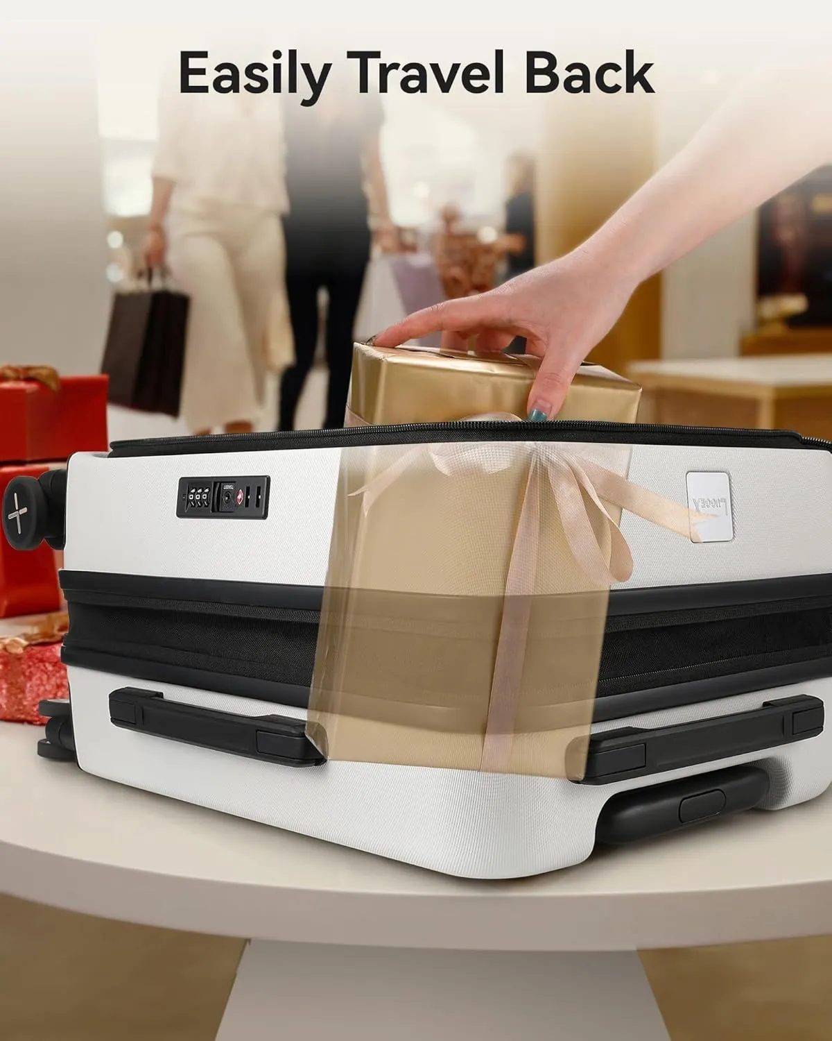 LUGGEX Carry On Luggage for Travel Front Opening, Expandable Polycarbonate Hard Shell Suitcase with Wheels for Men Women Chrismas Birthday (White, 19 Inch, 27.2L)