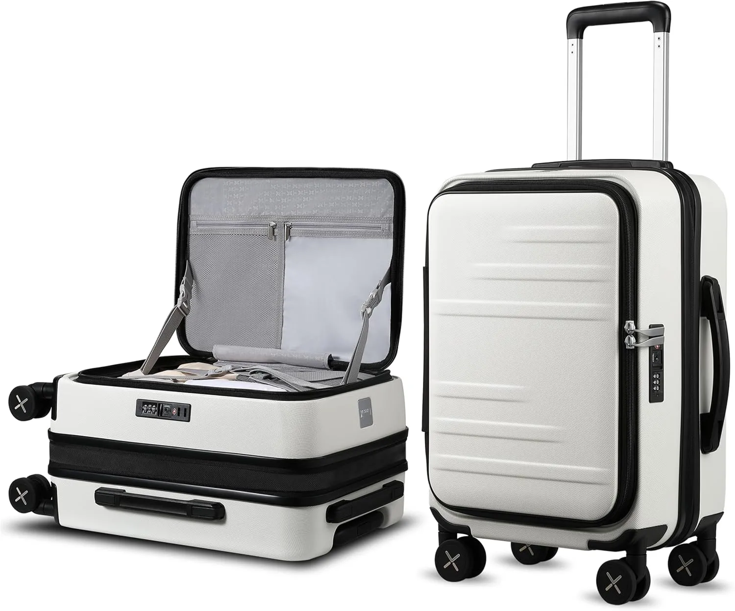 LUGGEX Carry On Luggage for Travel Front Opening, Expandable Polycarbonate Hard Shell Suitcase with Wheels for Men Women Chrismas Birthday (White, 19 Inch, 27.2L)