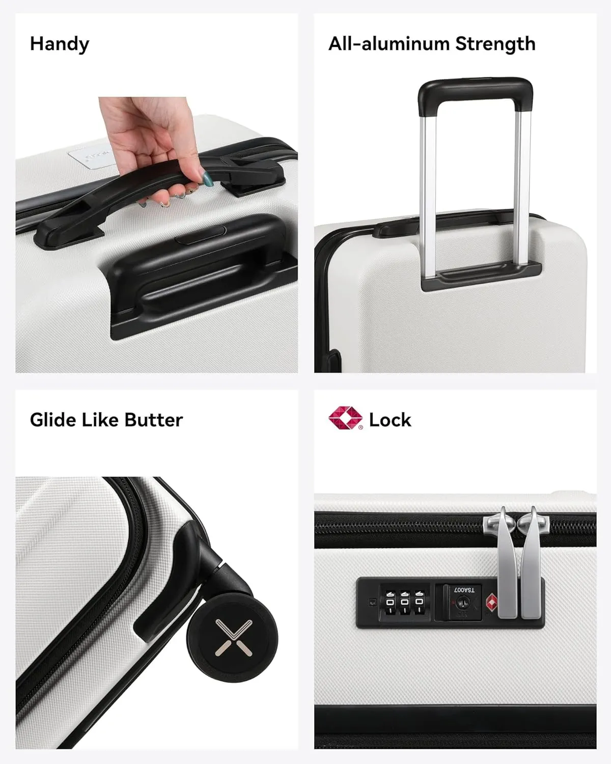 LUGGEX Carry On Luggage for Travel Front Opening, Expandable Polycarbonate Hard Shell Suitcase with Wheels for Men Women Chrismas Birthday (White, 19 Inch, 27.2L)