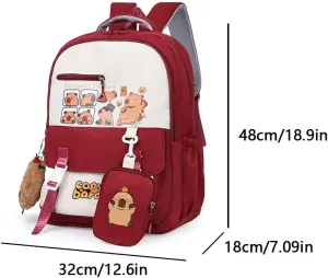 Lushandy Capybara Backpack Cute Capibara Backpacks with Capybara Plush Keychain Multi Pockets Cartoon Laptop Backpack