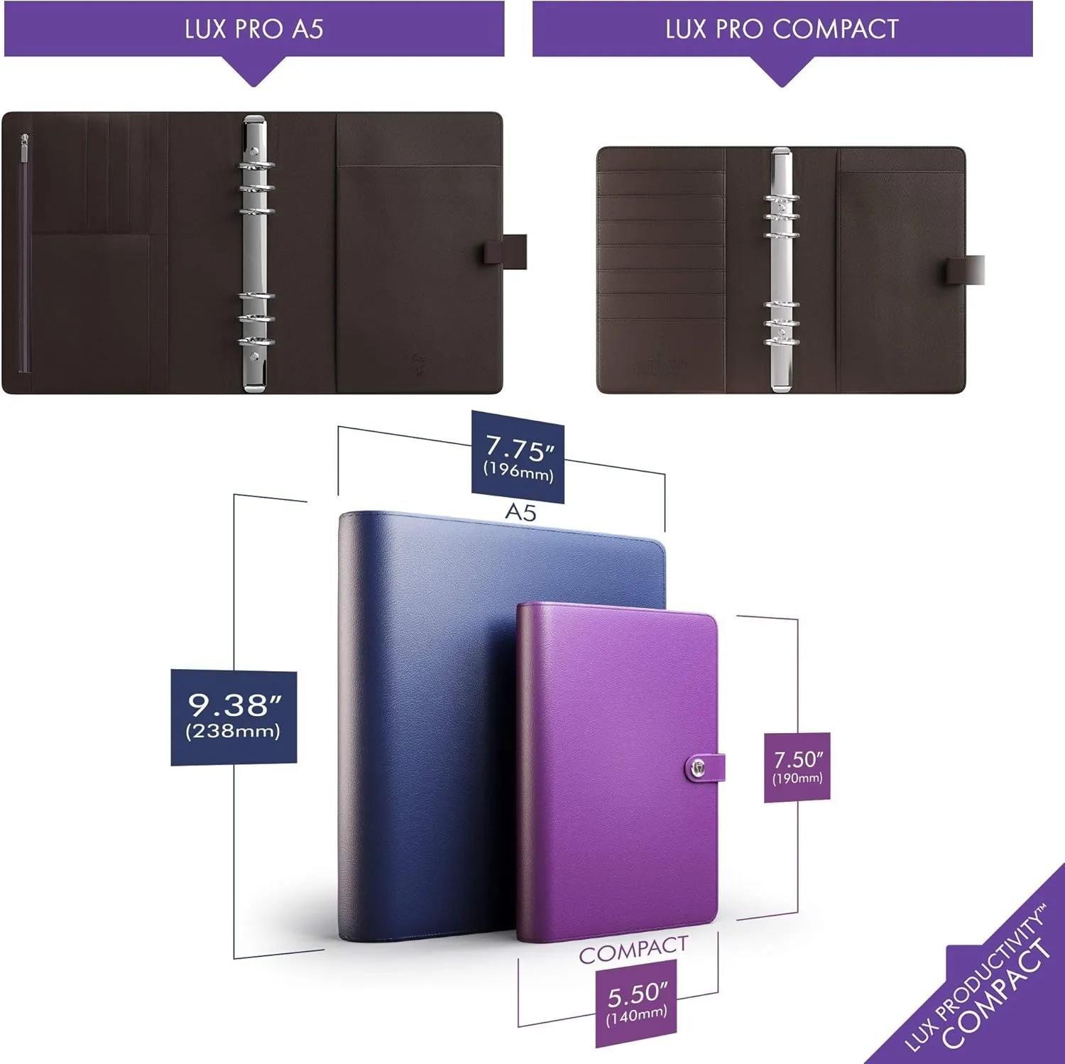 LUX Productivity COMPACT Personal Planner – Best Undated Diary/Organizer with Daily Schedule & Reflection Journal - (Brown)