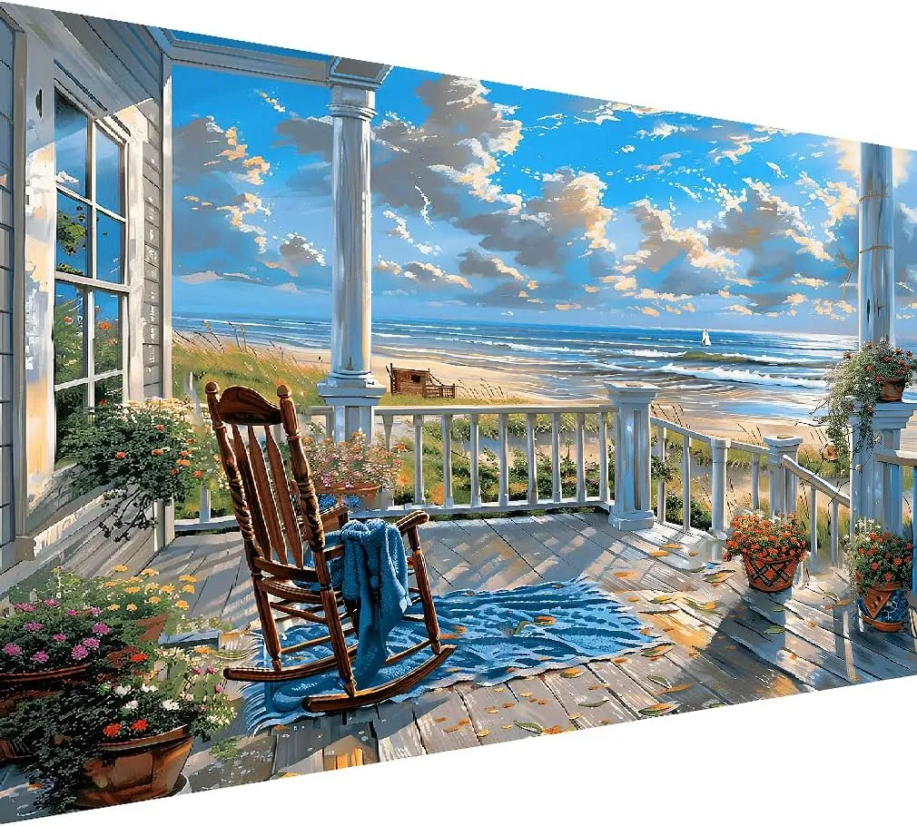 LWZAYS 5D Large Size Landscape Diamond Painting Kits for Adults, Beach Diamond Art Kits for Adults, DIY Full Drill Paintings with Diamonds Gem Art Crafts for Home Wall Decor 16x28 inch
