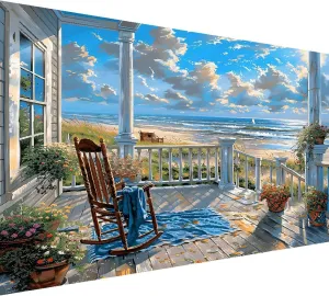 LWZAYS 5D Large Size Landscape Diamond Painting Kits for Adults, Beach Diamond Art Kits for Adults, DIY Full Drill Paintings with Diamonds Gem Art Crafts for Home Wall Decor 16x28 inch