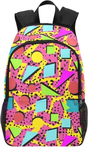 M YESCUSTOM Colourful Geometric Pattern School Bag for Students Boys Girls, Water Resistant Pink Lightweight Daypack Laptop Backpacks for Back to School Off to College…