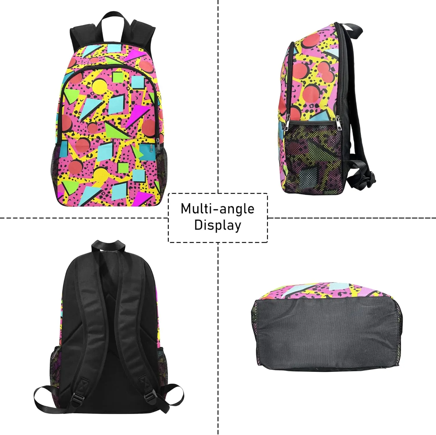 M YESCUSTOM Colourful Geometric Pattern School Bag for Students Boys Girls, Water Resistant Pink Lightweight Daypack Laptop Backpacks for Back to School Off to College…