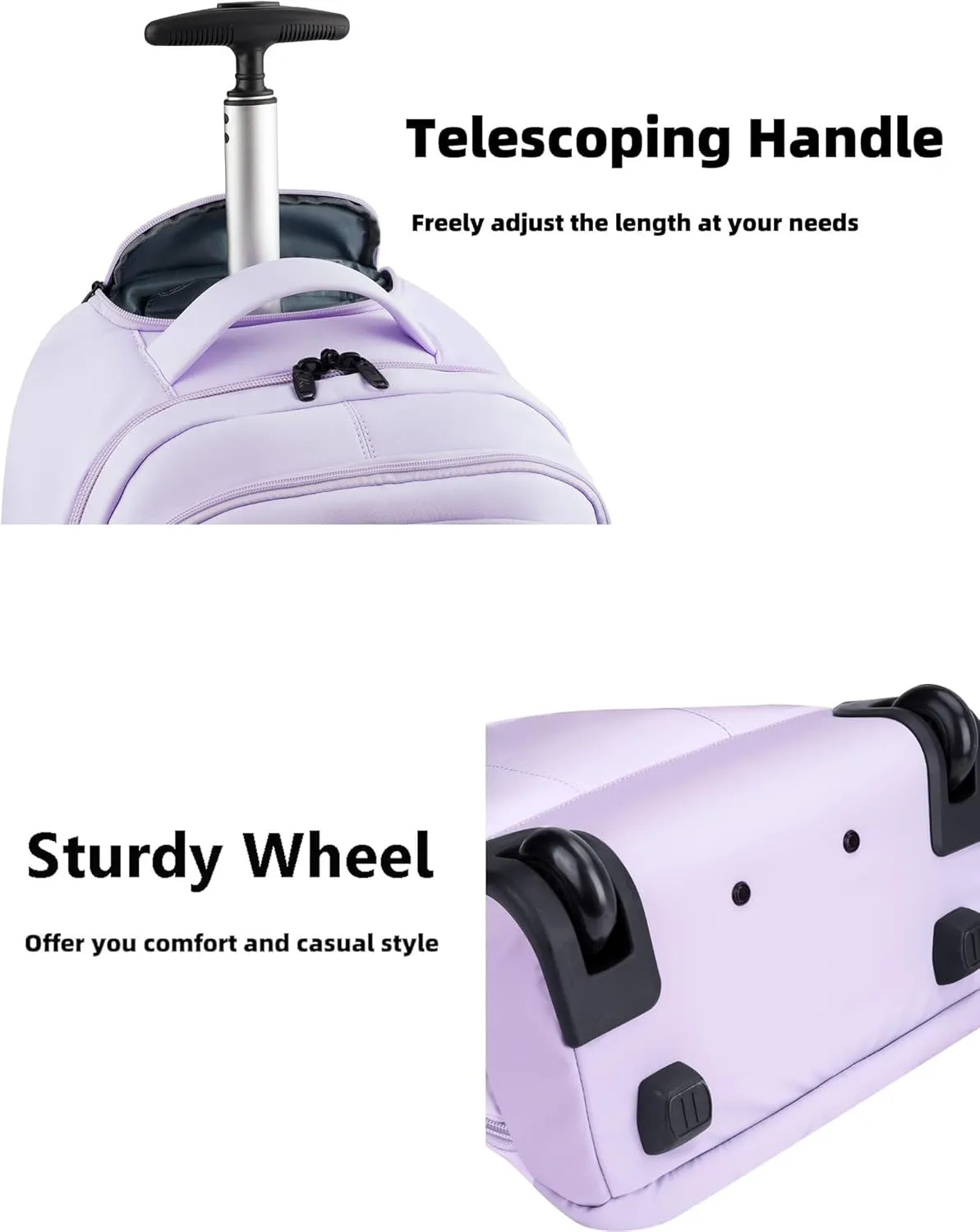 MATEIN Rolling Backpack for Women, 17 Inch Travel Laptop Backpacks with Wheels, Waterproof Large Roller Carry On Luggage Wheeled, Trolley Overnight Suitcase Business Computer Bag, Purple