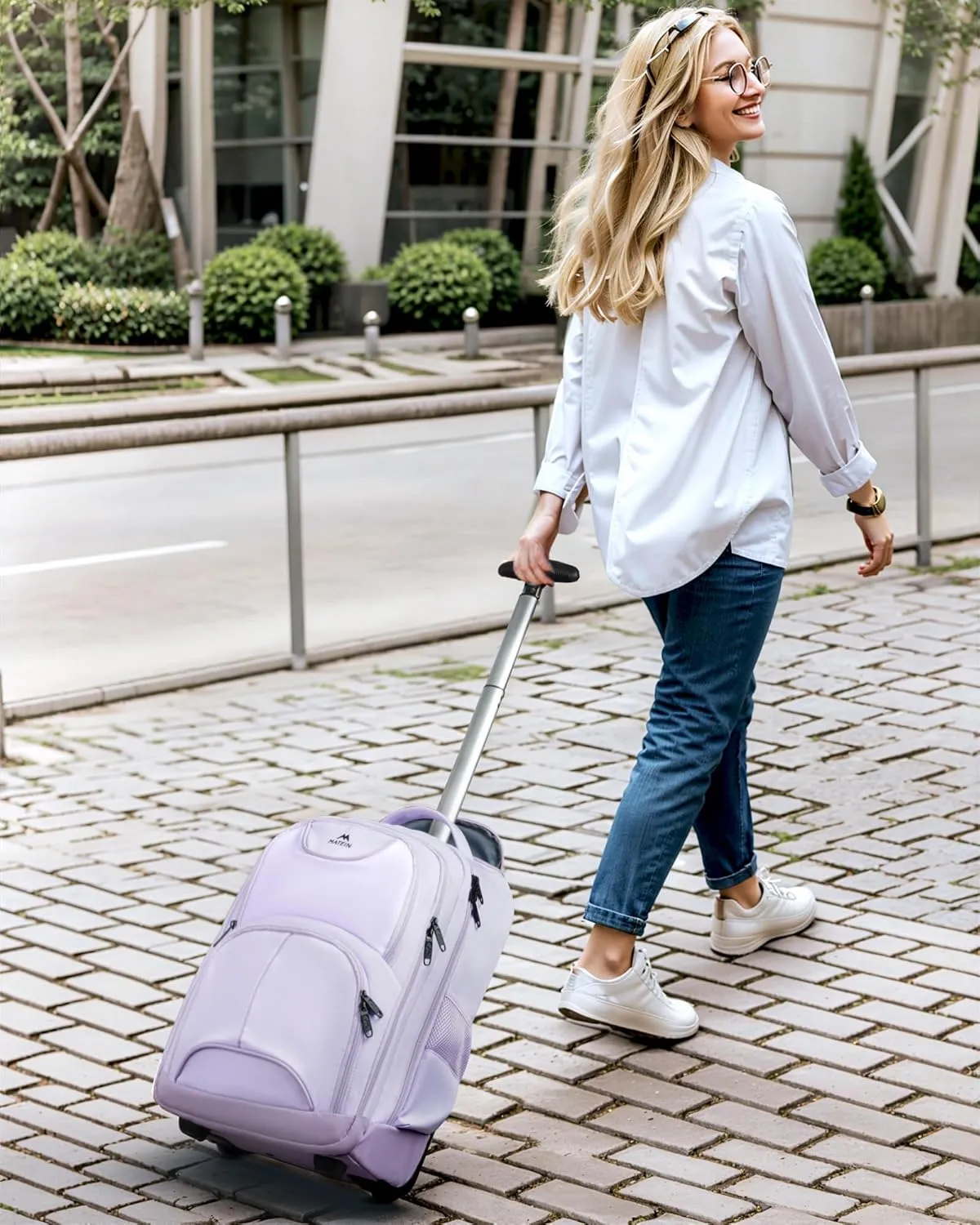 MATEIN Rolling Backpack for Women, 17 Inch Travel Laptop Backpacks with Wheels, Waterproof Large Roller Carry On Luggage Wheeled, Trolley Overnight Suitcase Business Computer Bag, Purple