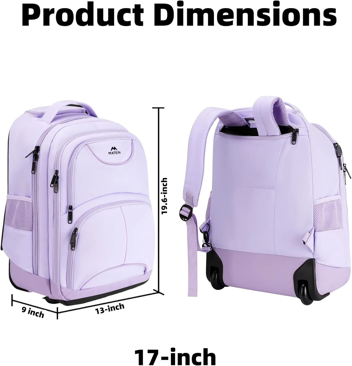 MATEIN Rolling Backpack for Women, 17 Inch Travel Laptop Backpacks with Wheels, Waterproof Large Roller Carry On Luggage Wheeled, Trolley Overnight Suitcase Business Computer Bag, Purple