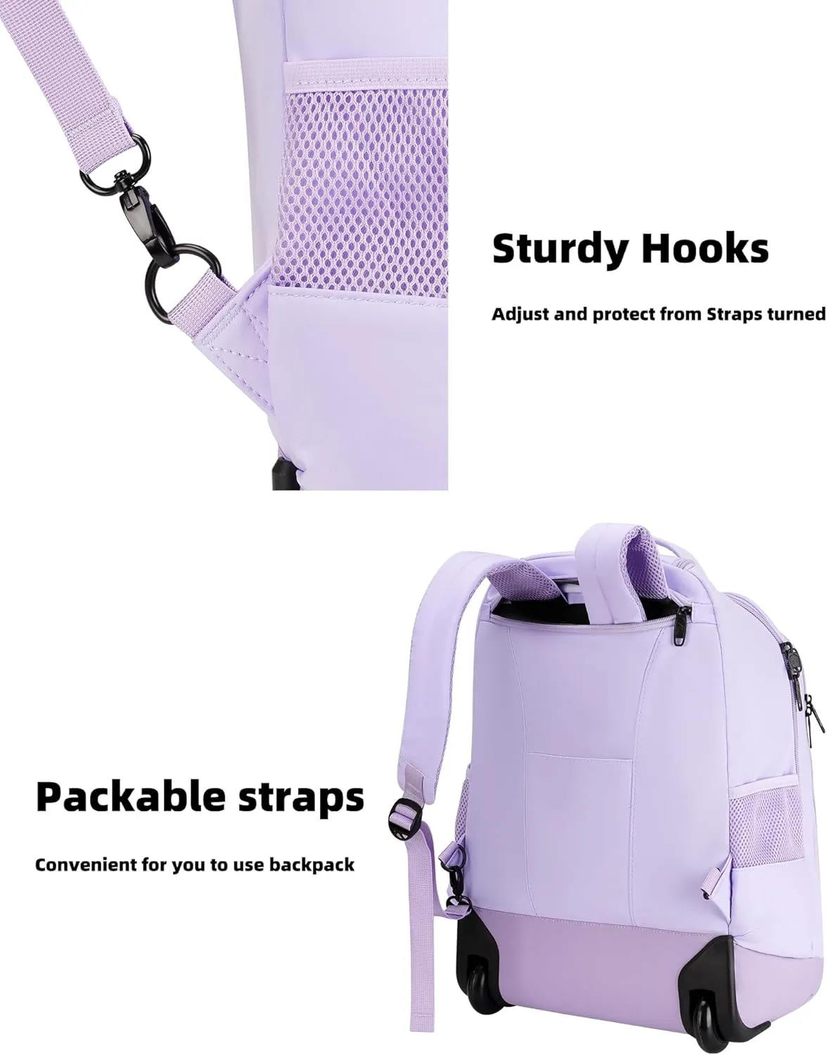 MATEIN Rolling Backpack for Women, 17 Inch Travel Laptop Backpacks with Wheels, Waterproof Large Roller Carry On Luggage Wheeled, Trolley Overnight Suitcase Business Computer Bag, Purple