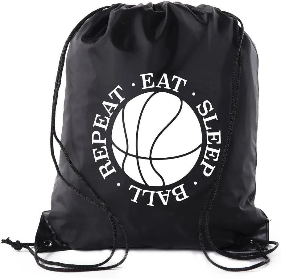 Mato & Hash Basketball Drawstring Favor Bags, Sports Bags, Goodie bags - 10PK Black CA2500Basketball S6