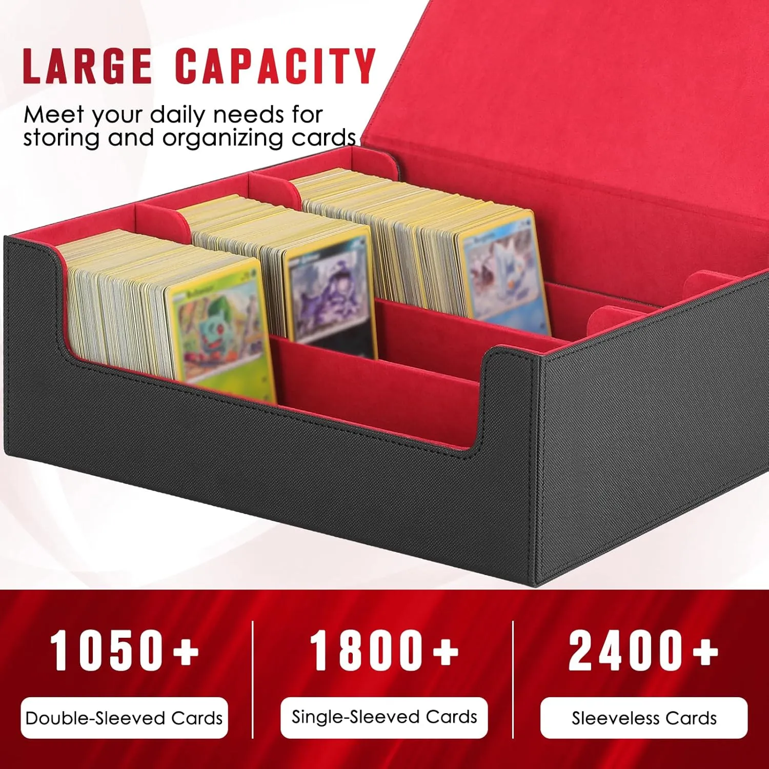 MaxGear Card Deck Box for Trading Cards, 1800  Single Sleeved Cards Holders Storage, PU Leather Collectible Deck Case with Magnetic Closure Fit for YuGiOh/MTG/TCG and Sports Card,Red