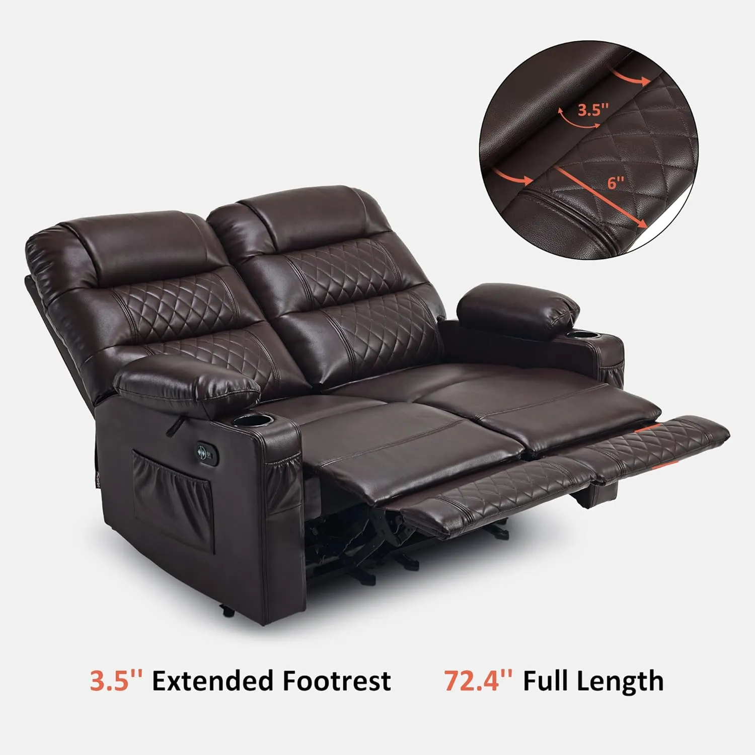 MCombo 56.3" Power Loveseat Recliner Sofa with Heat and Vibration, Cup Holders, USB Charge Port, Faux Leather Electric Reclining Sofa PR622Sets (Dark Brown, Loveseat)