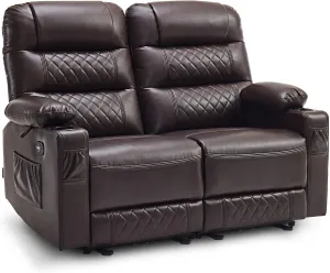 MCombo 56.3" Power Loveseat Recliner Sofa with Heat and Vibration, Cup Holders, USB Charge Port, Faux Leather Electric Reclining Sofa PR622Sets (Dark Brown, Loveseat)