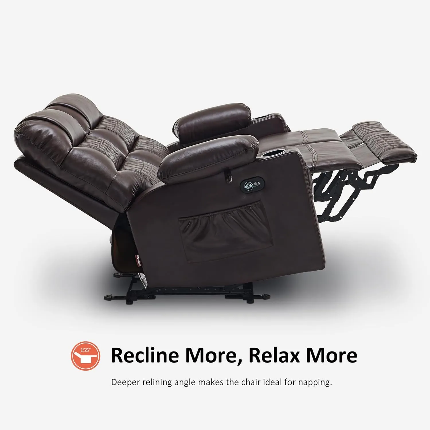 MCombo 56.3" Power Loveseat Recliner Sofa with Heat and Vibration, Cup Holders, USB Charge Port, Faux Leather Electric Reclining Sofa PR622Sets (Dark Brown, Loveseat)