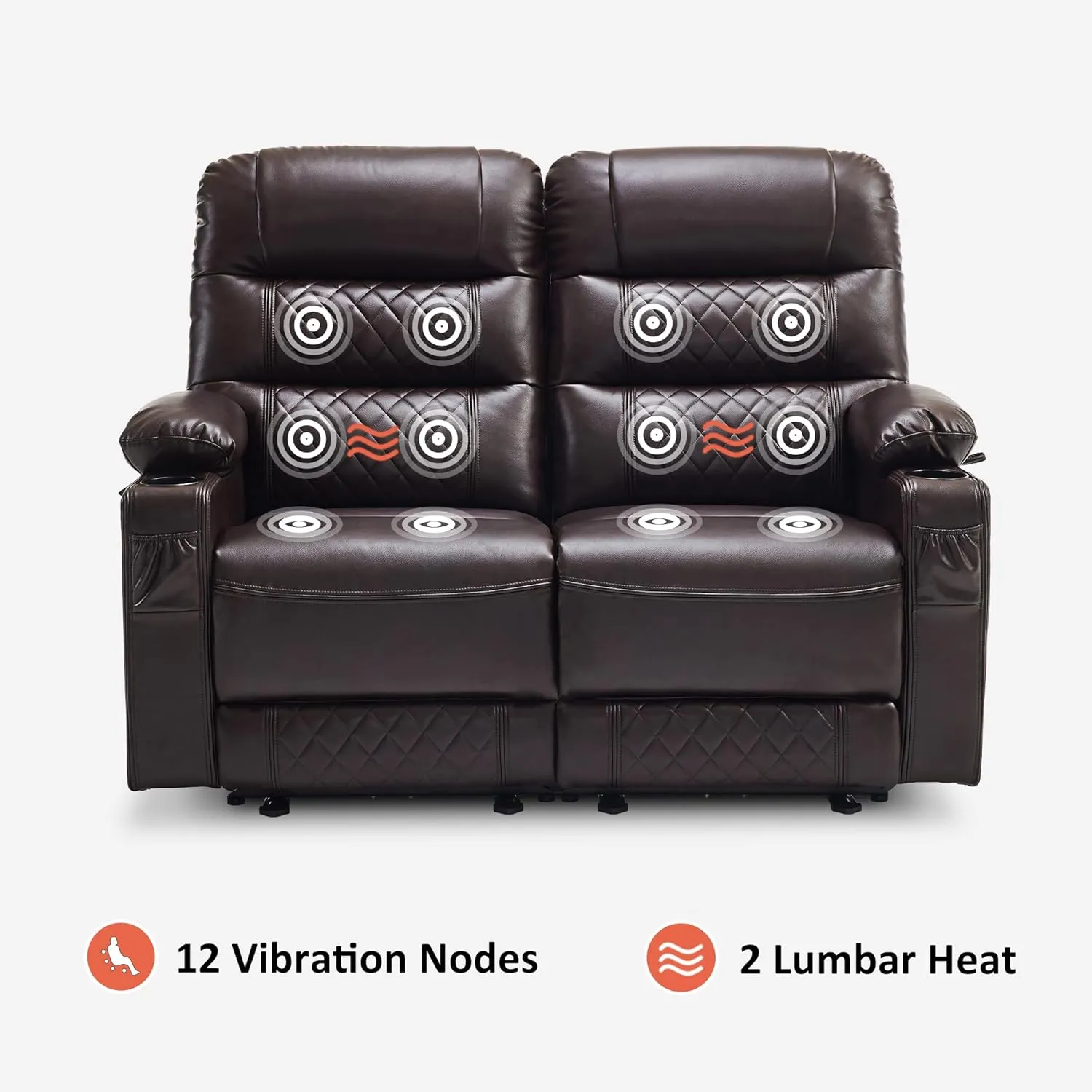 MCombo 56.3" Power Loveseat Recliner Sofa with Heat and Vibration, Cup Holders, USB Charge Port, Faux Leather Electric Reclining Sofa PR622Sets (Dark Brown, Loveseat)