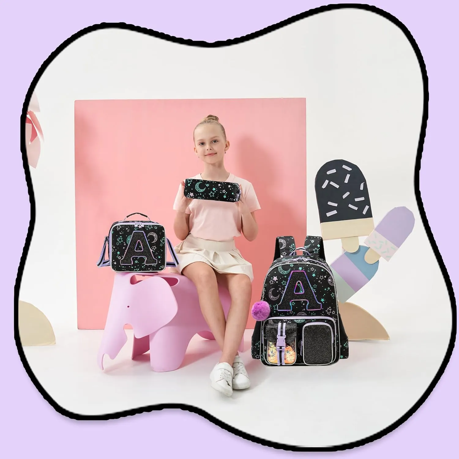 Meetbelify Backpack for Girls Backpacks for Elementary Preschool Students Kids School Cute Backpack with Lunch Box