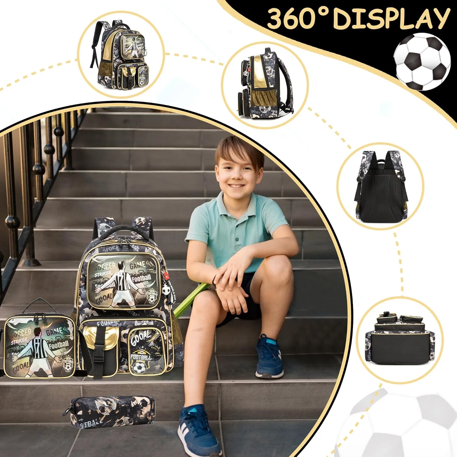 Meetbelify Backpacks for Boys School Backpacks for Elementary Students Ages 8-10 Kids Aesthetic Travel Backpack Laptop Bookbag with Lunch Box Pencil Case 3 in 1 Backpack Set for Boys