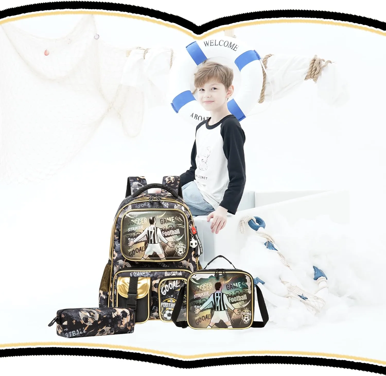 Meetbelify Backpacks for Boys School Backpacks for Elementary Students Ages 8-10 Kids Aesthetic Travel Backpack Laptop Bookbag with Lunch Box Pencil Case 3 in 1 Backpack Set for Boys