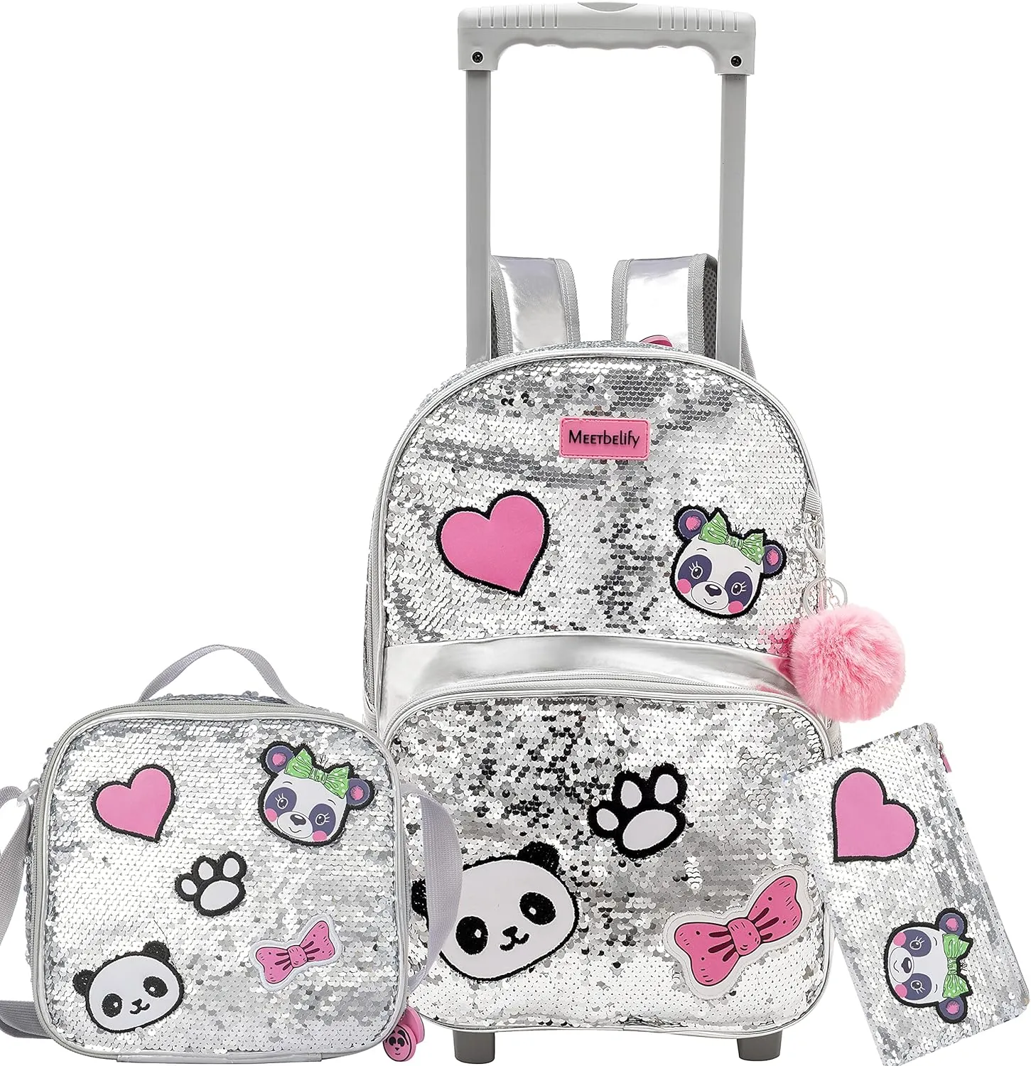Meetbelify Girls Rolling Backpack Sequin Rolling Backpacks with Wheels for Girls for Elementary School Bag