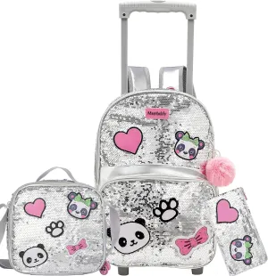 Meetbelify Girls Rolling Backpack Sequin Rolling Backpacks with Wheels for Girls for Elementary School Bag
