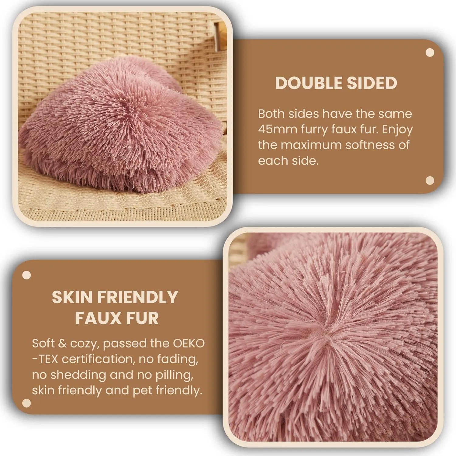 MEGO Fluffy Heart Pillow, Faux Fur Decorative Throw Pillow, Plush Shaggy Heart Shaped Pillow w Insert&Cover, Cute Furry Throw Pillows for Couch Bed Sofa Kid Girls Women, Old Pink