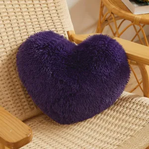 MEGO Fluffy Heart Pillow, Faux Fur Decorative Throw Pillow, Plush Shaggy Heart Shaped Pillow with Insert&Cover, Cute Furry Throw Pillows for Couch Bed Sofa Kid Girls Women, Purple