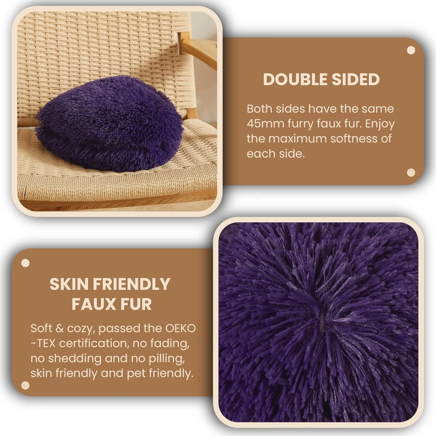 MEGO Fluffy Heart Pillow, Faux Fur Decorative Throw Pillow, Plush Shaggy Heart Shaped Pillow with Insert&Cover, Cute Furry Throw Pillows for Couch Bed Sofa Kid Girls Women, Purple