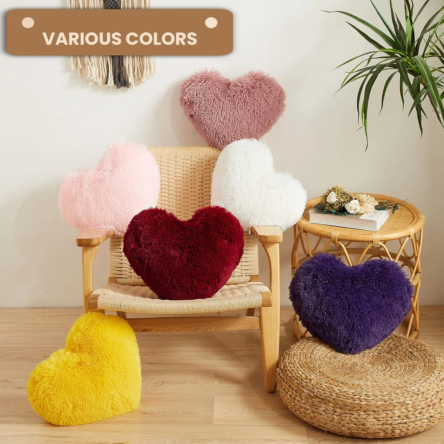MEGO Fluffy Heart Pillow, Faux Fur Decorative Throw Pillow, Plush Shaggy Heart Shaped Pillow with Insert&Cover, Cute Furry Throw Pillows for Couch Bed Sofa Kid Girls Women, Purple