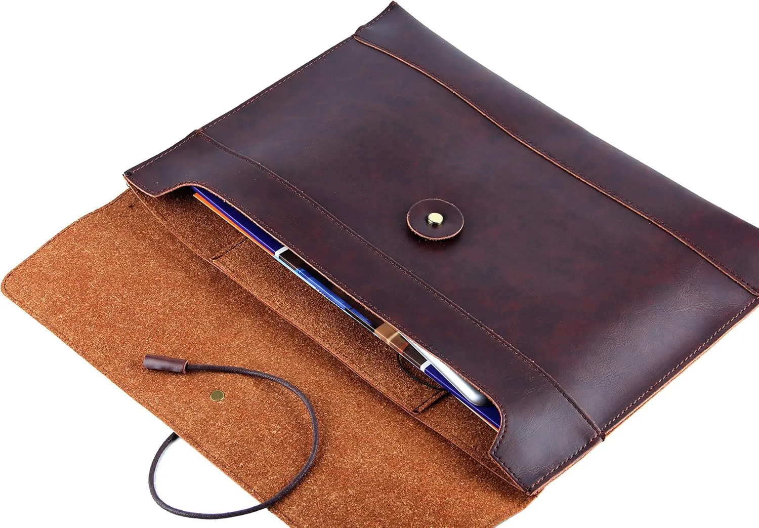 men woman pu leather multifunction office documents bags A4 paper file pouch envelope bag conference, Brown, 13.8"(L)x9.8"(H) x 0.2"(W)