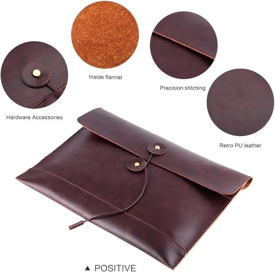 men woman pu leather multifunction office documents bags A4 paper file pouch envelope bag conference, Brown, 13.8"(L)x9.8"(H) x 0.2"(W)