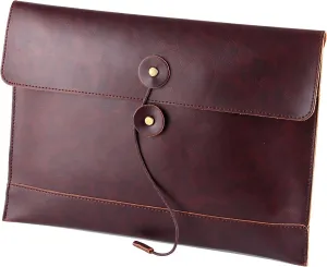 men woman pu leather multifunction office documents bags A4 paper file pouch envelope bag conference, Brown, 13.8"(L)x9.8"(H) x 0.2"(W)