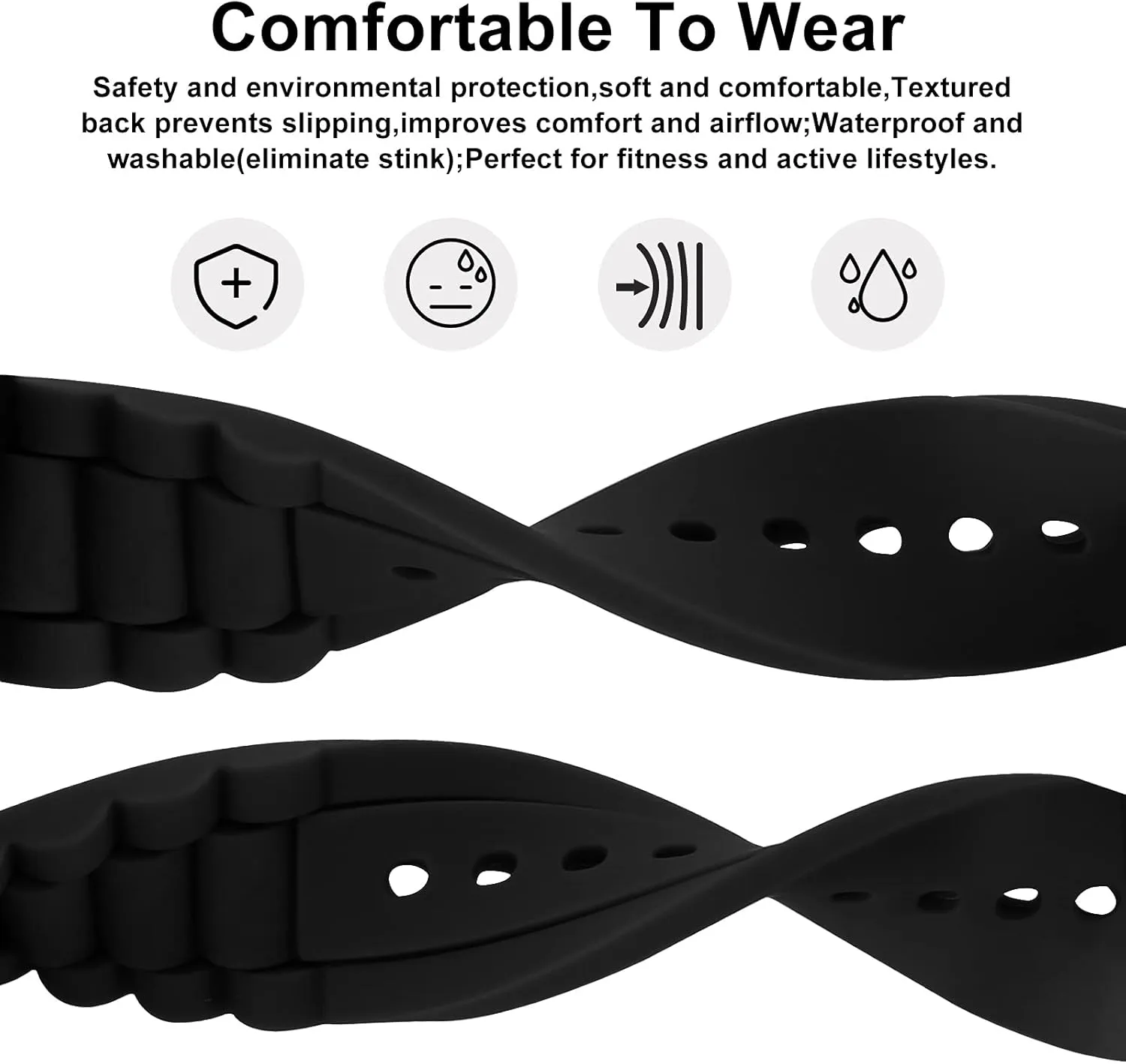 Men's Black Silicone Rubber Watch Straps Bands Waterproof for Fossil Watch Replacement