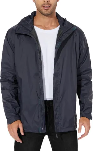 Men's Rain Jacket Lightweight Waterproof Raincoat with Adjustable Hooded Outdoor Hiking Windbreaker