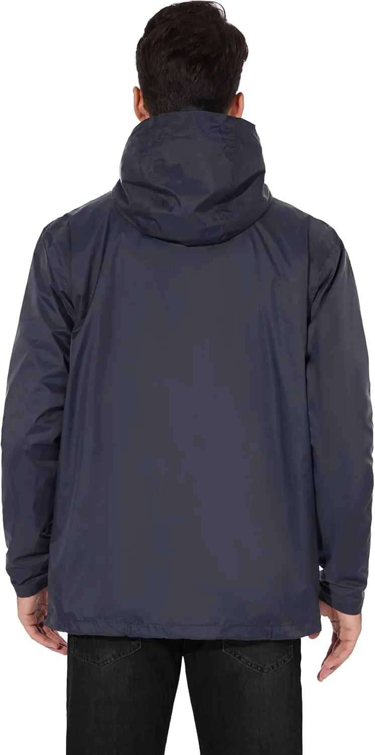 Men's Rain Jacket Lightweight Waterproof Raincoat with Adjustable Hooded Outdoor Hiking Windbreaker