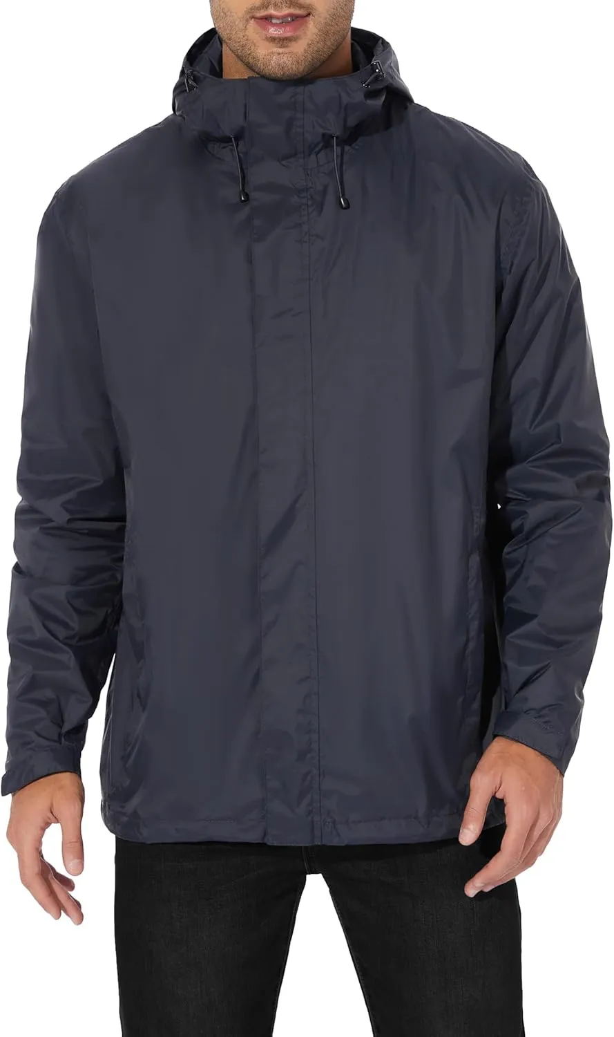 Men's Rain Jacket Lightweight Waterproof Raincoat with Adjustable Hooded Outdoor Hiking Windbreaker