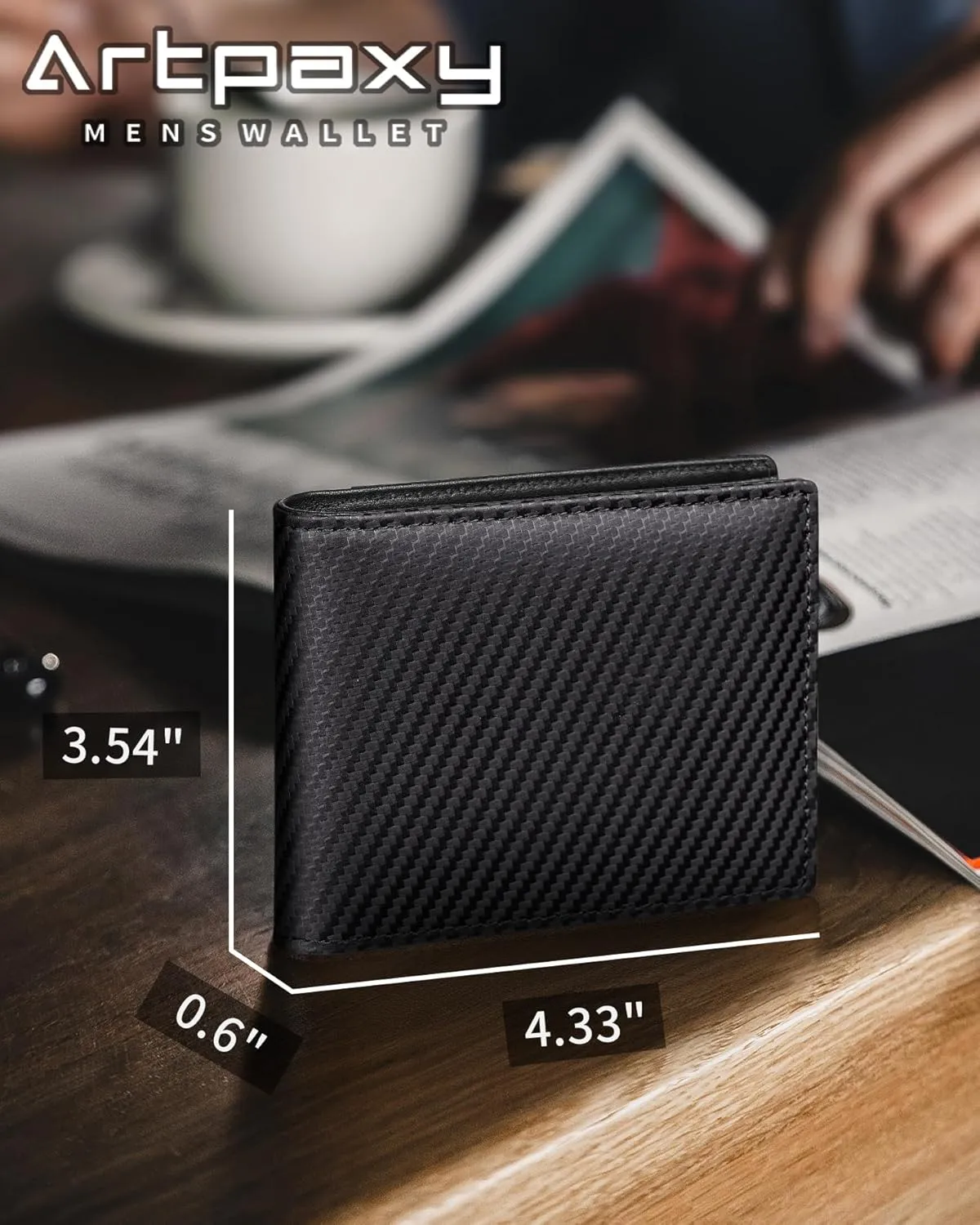 Mens Wallet Genuine Leather Bifold RFID Blocking Wallet for Men with 2 ID Windows 11 Card Holders 2 cash pockets 1 Gift Box