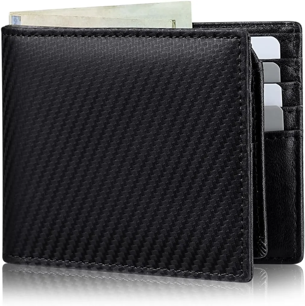 Mens Wallet Genuine Leather Bifold RFID Blocking Wallet for Men with 2 ID Windows 11 Card Holders 2 cash pockets 1 Gift Box