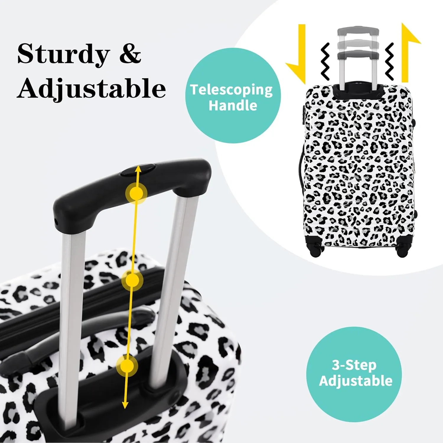 Merax 3 Piece Luggage Sets, Hardside Expandable Luggages Spinner Leopard Suitcase with TSA Lock Lightweight Rolling Carry on Luggage 20inch 24inch 28inch,Black  White Leopard