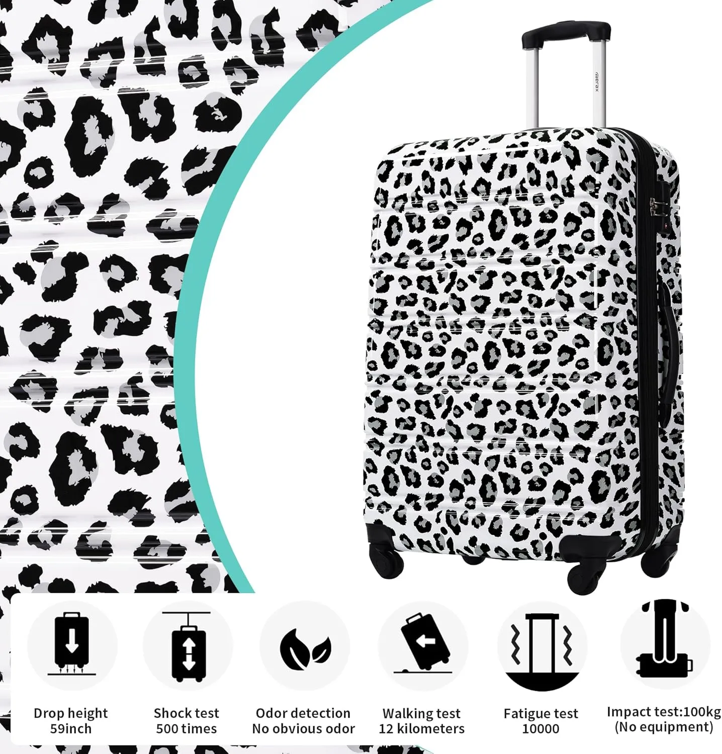 Merax 3 Piece Luggage Sets, Hardside Expandable Luggages Spinner Leopard Suitcase with TSA Lock Lightweight Rolling Carry on Luggage 20inch 24inch 28inch,Black  White Leopard
